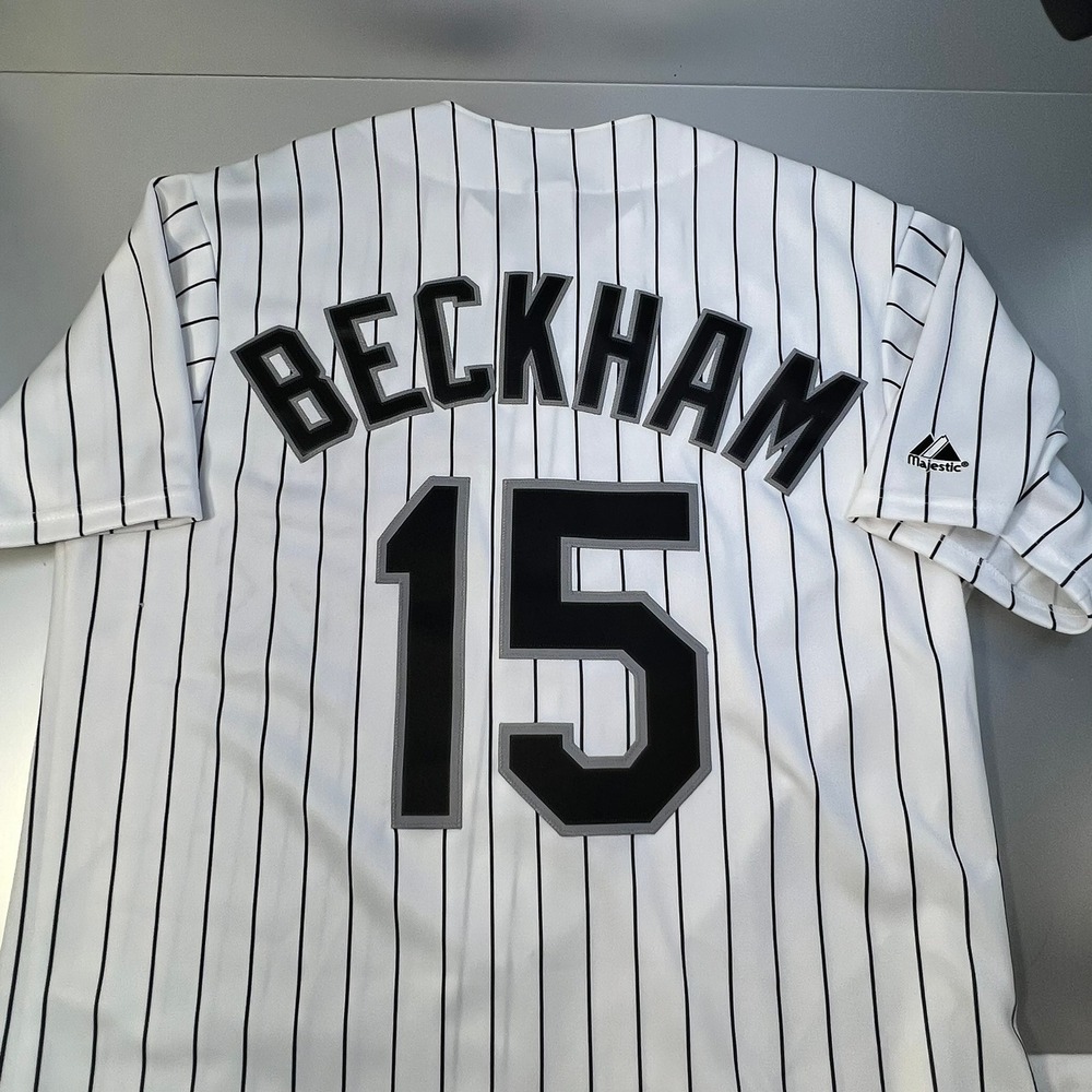Chicago White Sox Tim Beckham 15 Pinstripe Baseball Jersey Mens L Majestic